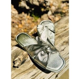 J/SLIDES Yaya Sandals in Metallic Silver Knot Leather Sandals Size 7.5